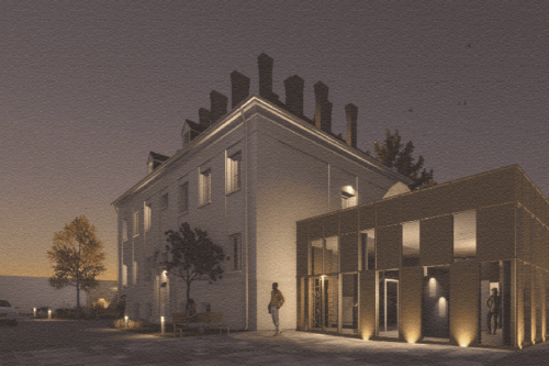 Visualisierung der forderen Fassade bei Nacht