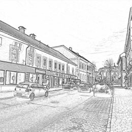 Skizze von einer Straße in Gloggnitz.