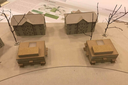 Modell der Gebäude und wie sie zueinander stehen.