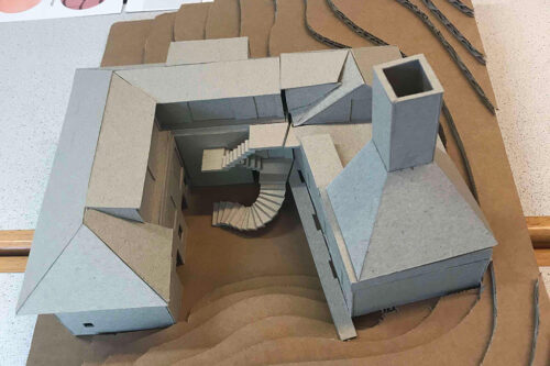 Modell des Gebäudes und Umgebung