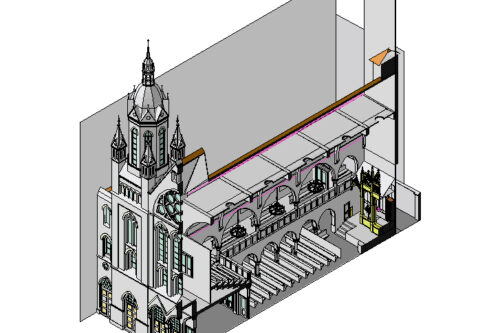 Schnittaxonometrie der rekonstruierten Synagoge