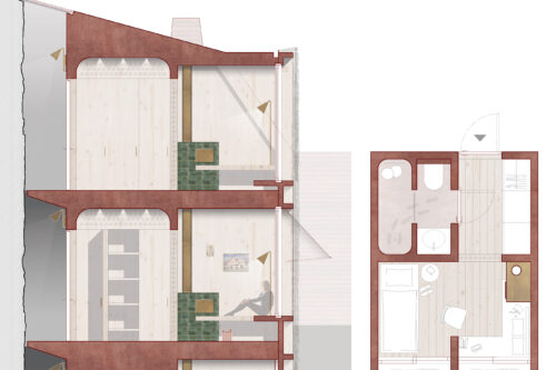 Detailschnitt und Grundriss der Wohnungen